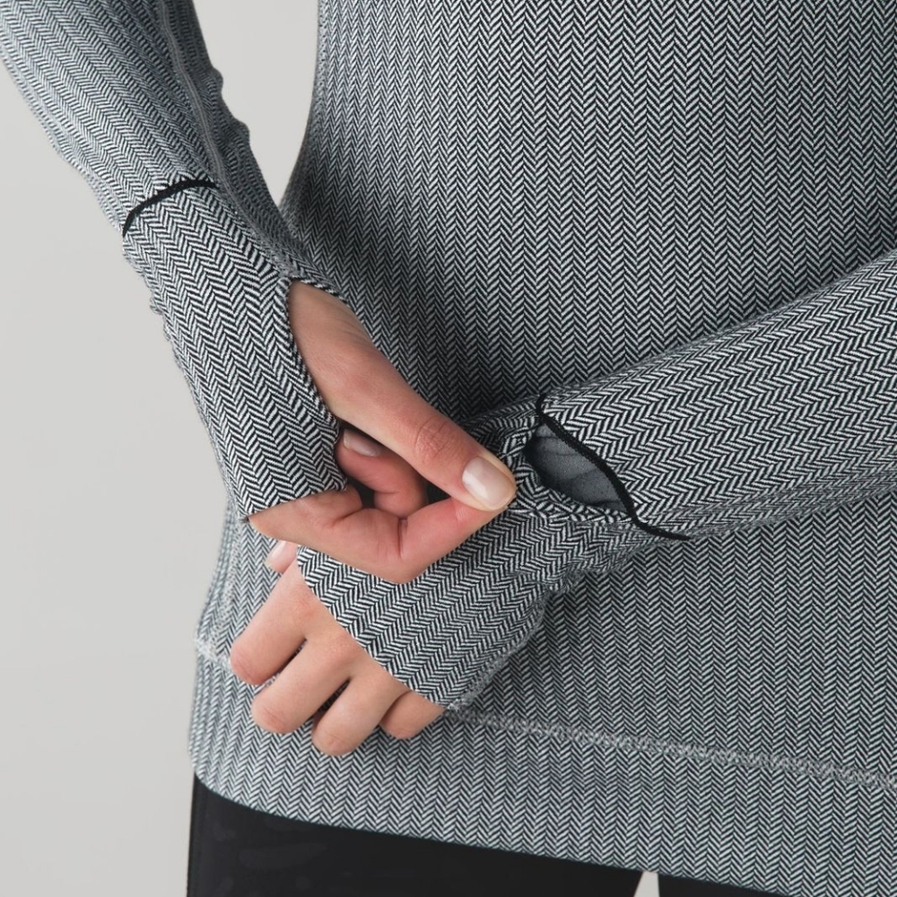 Lululemon Think Fast Long Sleeve Heathered Herringbone Silver Spoon Blk - Picture 6 of 11